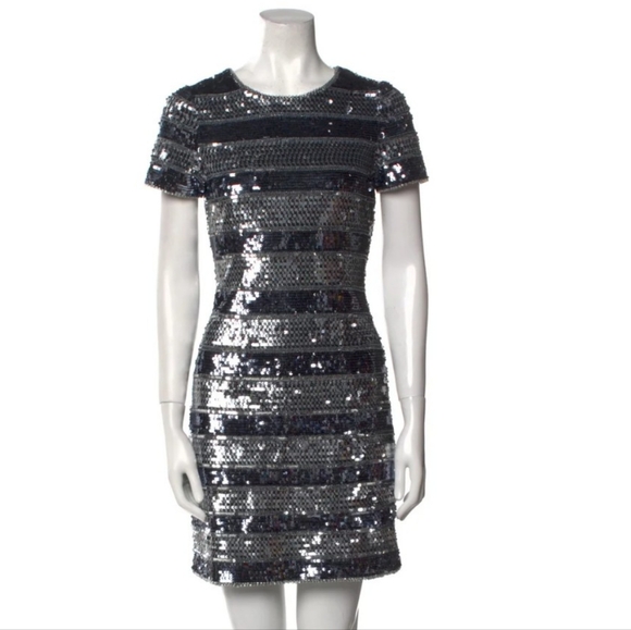 AIDAN MATTOX New Elegant Black and Silver Sequin Dress. - Picture 5 of 17